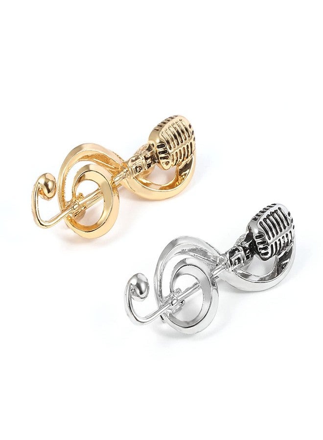Zaagot for Creative Microphone Brooch Music Note Pins Alloy Bag Clothes Lapel Pin Jewelry Decor for Women Men Boy Gold-Color Alloy - Image 3